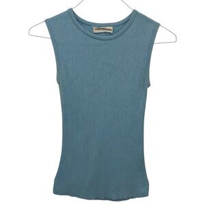 Mara Hoffman Knit Ribbed High Neck Sleeveless Sweater Tank Size Small Light Blue